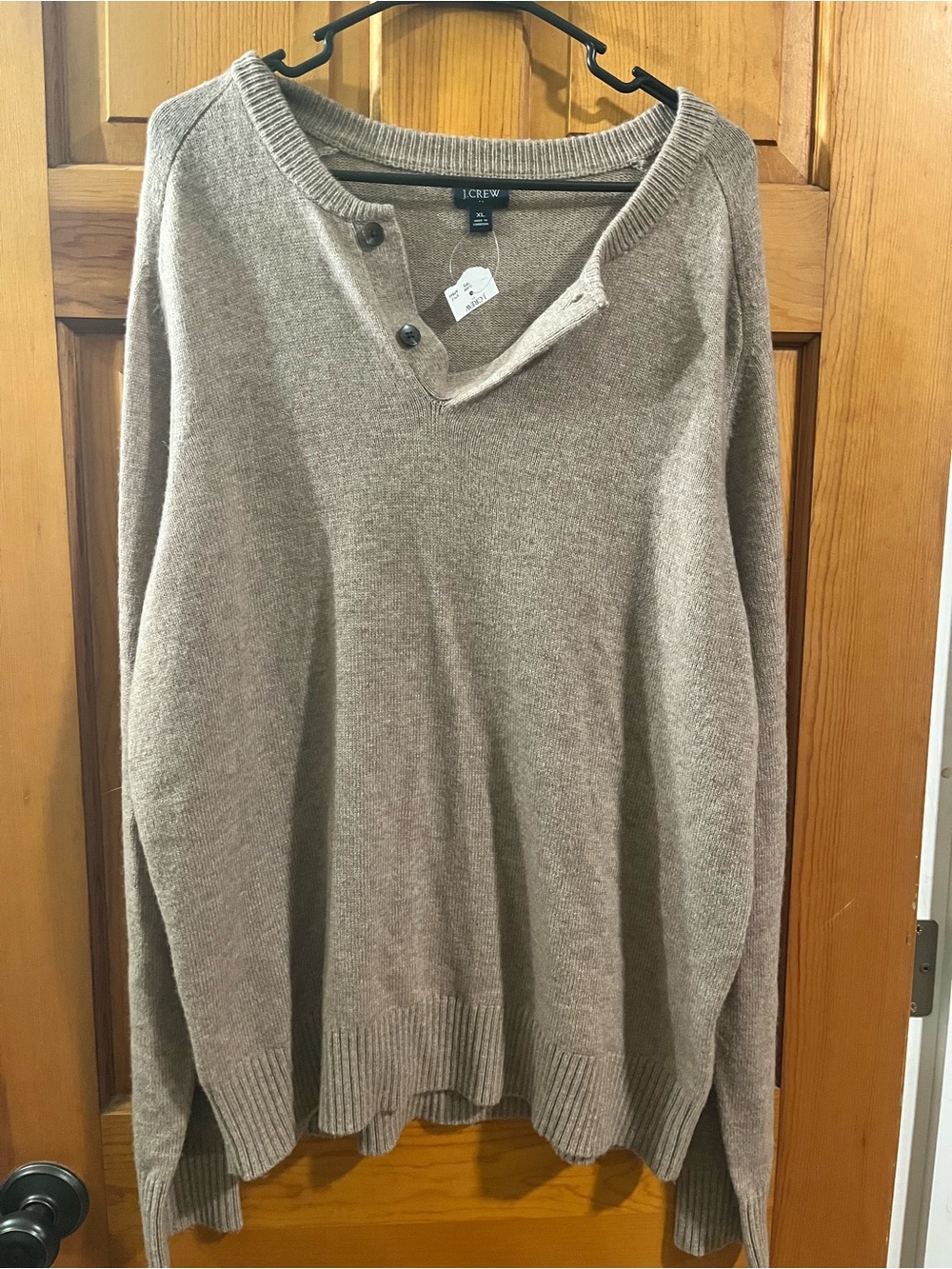 J Crew Sweater Mens XL Beige Shawl Collar Lambs Wool Blend 1/4 Button